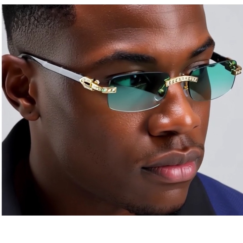 Green Gradient Lens Sunglasses Men Gold Tone Sophisticated Bling Rapper 2025 Rap